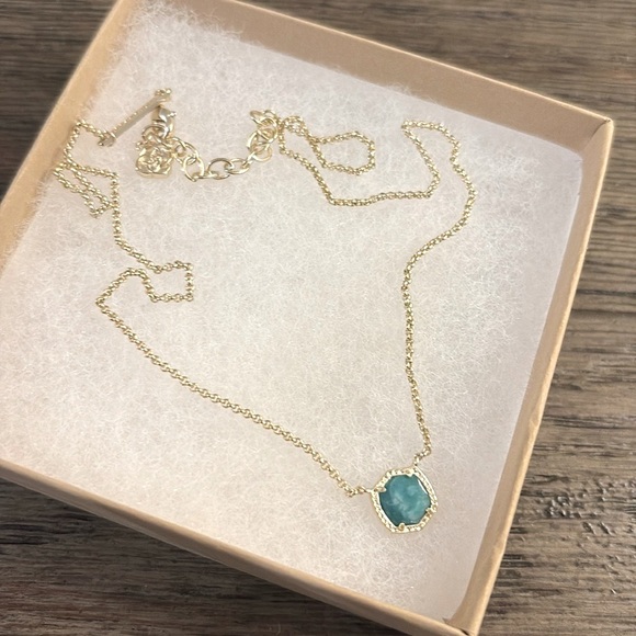 EUC [Kendra Scott] Davie Teal Green Amazonite Necklace, 14k Gold Over Brass - Picture 3 of 10